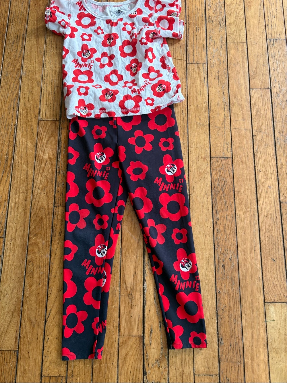 Disney Girls Floral Minnie Top & Leggings Set - Red, White